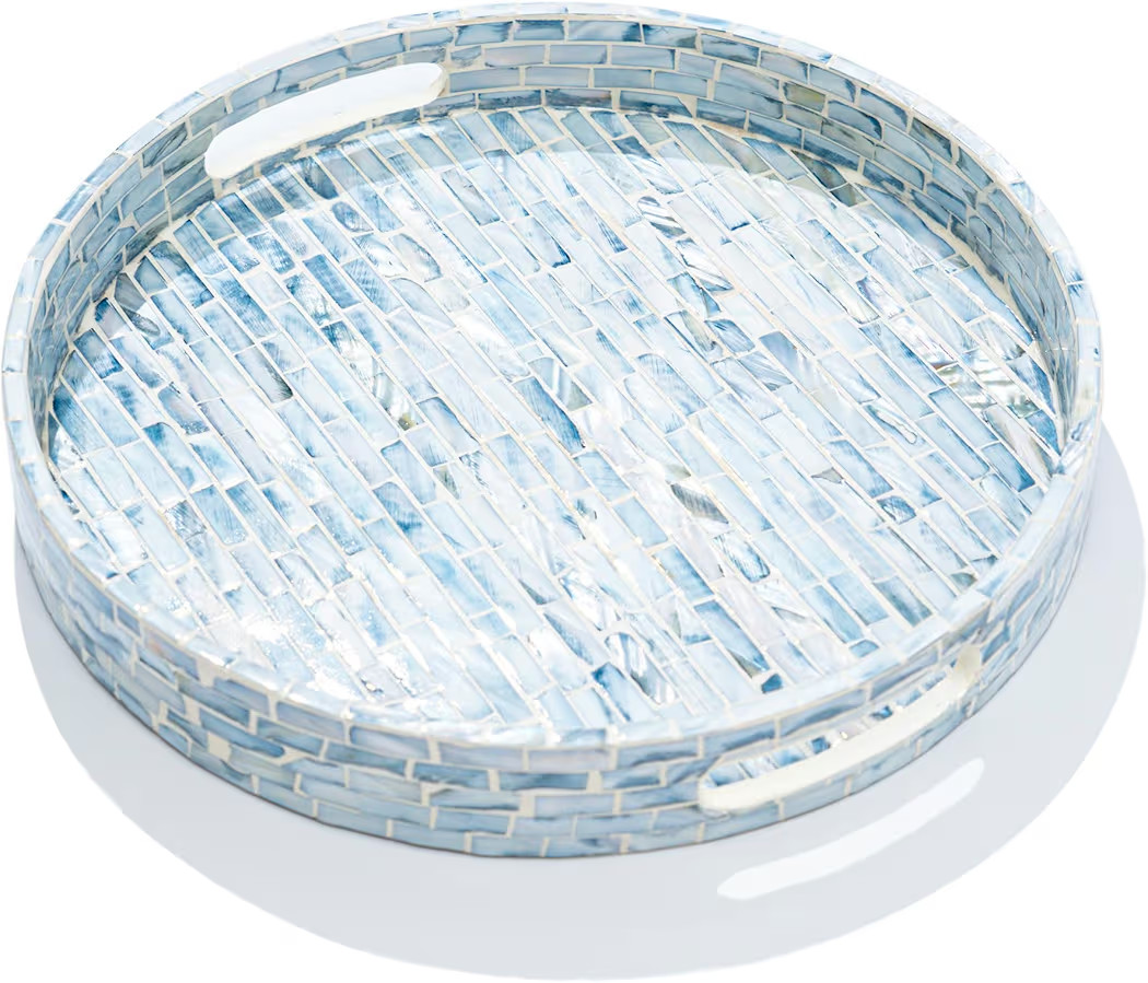 CLAYNIX Serving Tray 12.5 Inch, Wooden Lacquer Tray with Mother of Pearl Inlay, Elegant Tea & Bre... | Amazon (US)