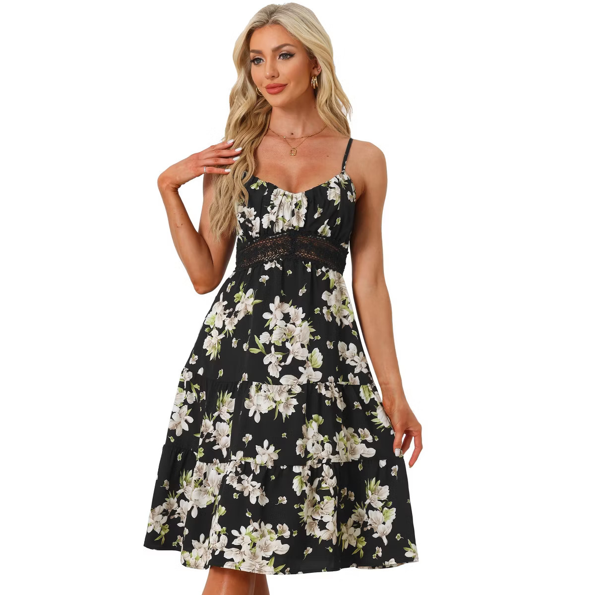 Allegra K Women's V Neck Spaghetti Strap Smocked Back Ruffled Hem Midi Floral Sundresses | Target