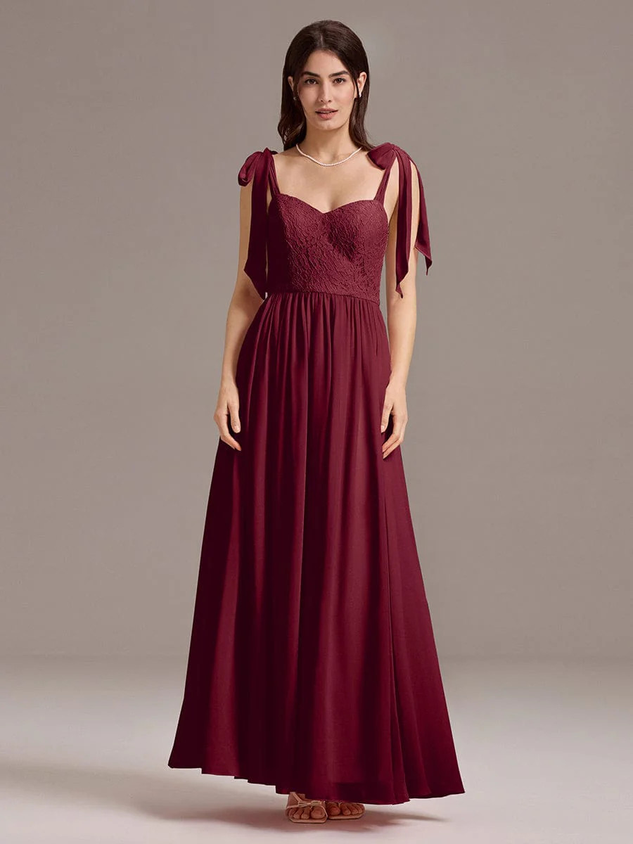 ever FRANCIE|Chiffon Sweetheart Neck Bow Tie Backless A-Line Lace Bridesmaid Dress | Ever Pretty Garment Inc