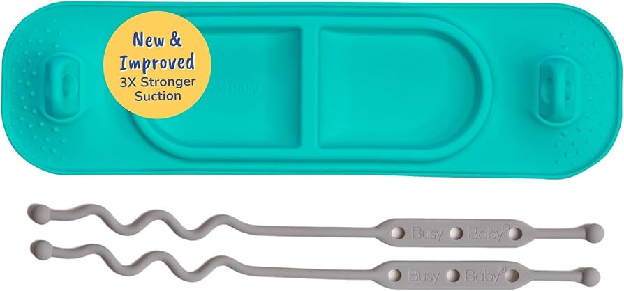 BUSY BABY Silicone Mini Mat - New and Improved Suction Cups, 2 Straps to Secure Baby Essentials, ... | Amazon (US)