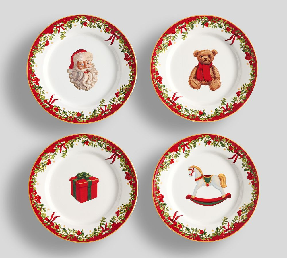 Nostalgic Christmas Icon Stoneware Appetizer Plates, Mixed Set of 4 - Multi | Pottery Barn (US)