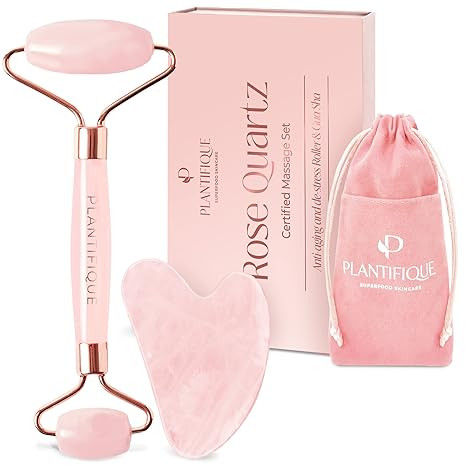 Rose Quartz Face Roller and Rose Quartz Gua Sha Set - Certified Rose Quartz Roller and Gua Sha Se... | Amazon (US)