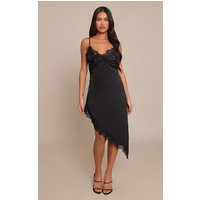 Black Satin Asymmetric Lace Mini Dress | PrettyLittleThing IE