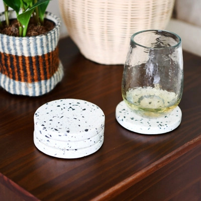 Storied Home Round Terrazzo Coasters (Set of 4), White | Ashley Homestore