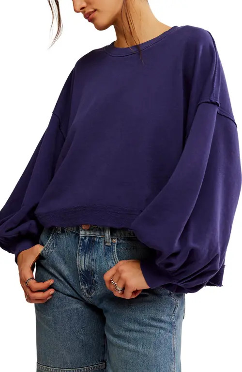 Free People Trish Balloon Sleeve Sweatshirt in Eclipse at Nordstrom, Size Medium | Nordstrom