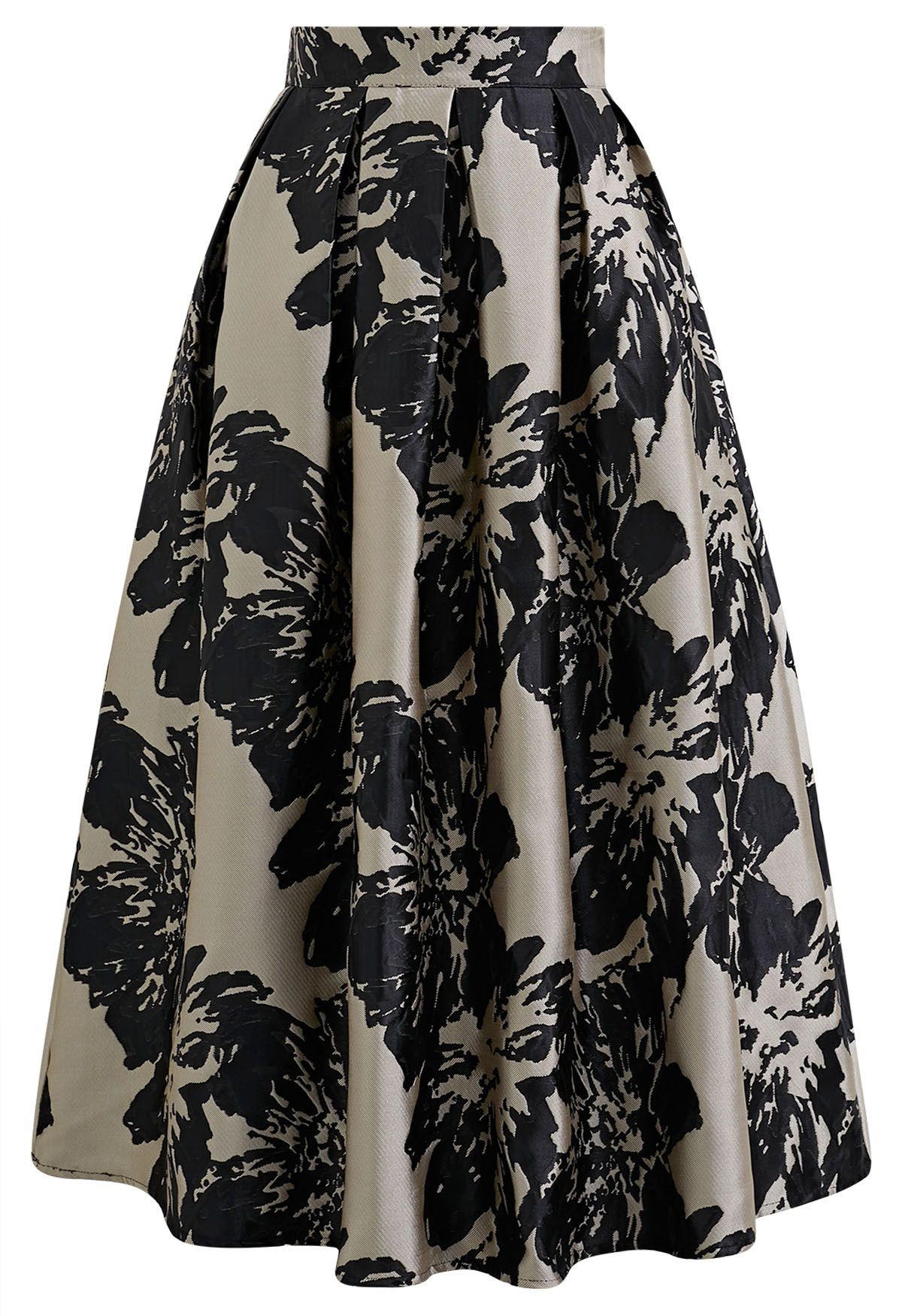 Striking Floral Jacquard Pleated Midi Skirt | Chicwish