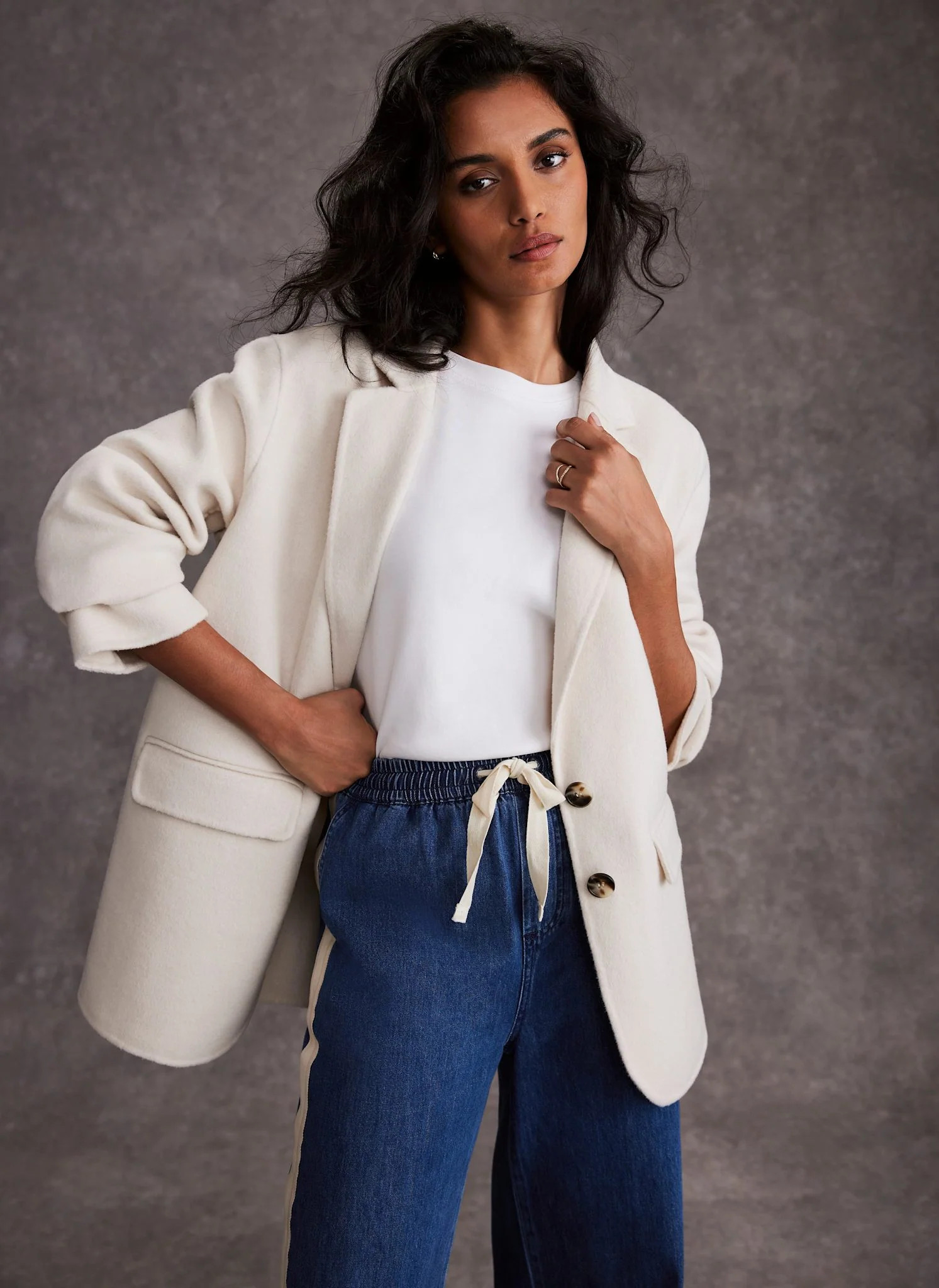 Cream Wool Blend Double Faced Blazer | Mint Velvet (US)