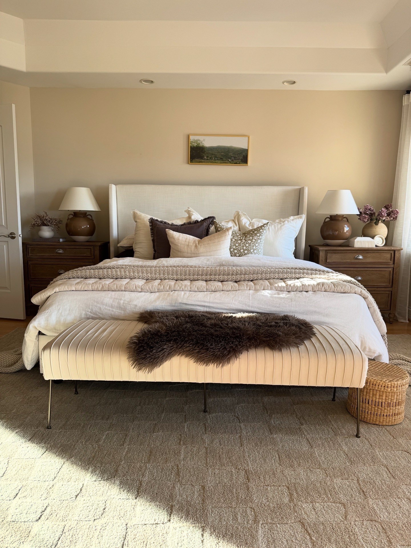 Neutral earthy bedroom views! 

#bedroom #bedding #bedrominspo #neutralbedroom #neutralrug #nightstand #onequince #wayfairfinds #wayfair 

#LTKHome #LTKSaleAlert #LTKSeasonal