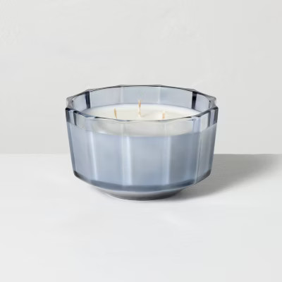 3 Wick Medium Colored Glass Faceted Driftwood and Amber Jar Candle Blue 12oz - Hearth & Hand™ with Magnolia | Target