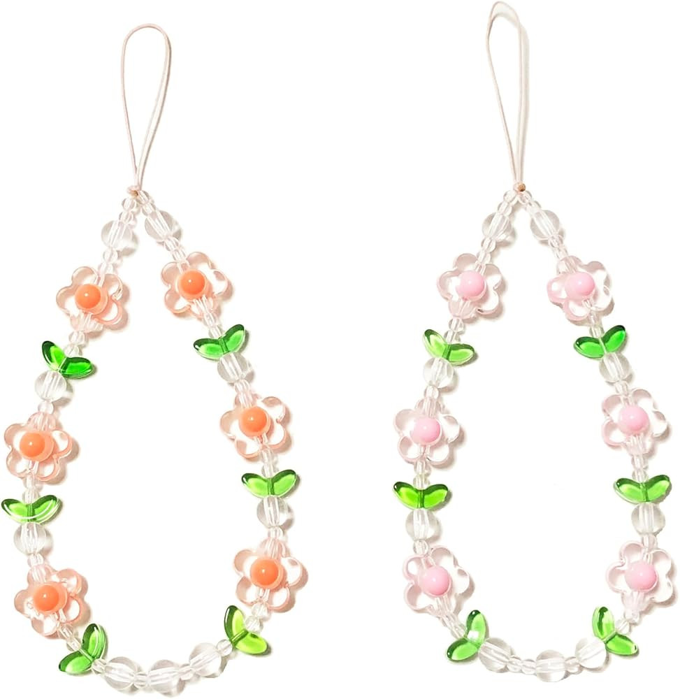 Flower Phone Charm Cute Phone Charms Strap Beaded Phone Keychain Pearl Phone Lanyard for Women Gi... | Amazon (US)