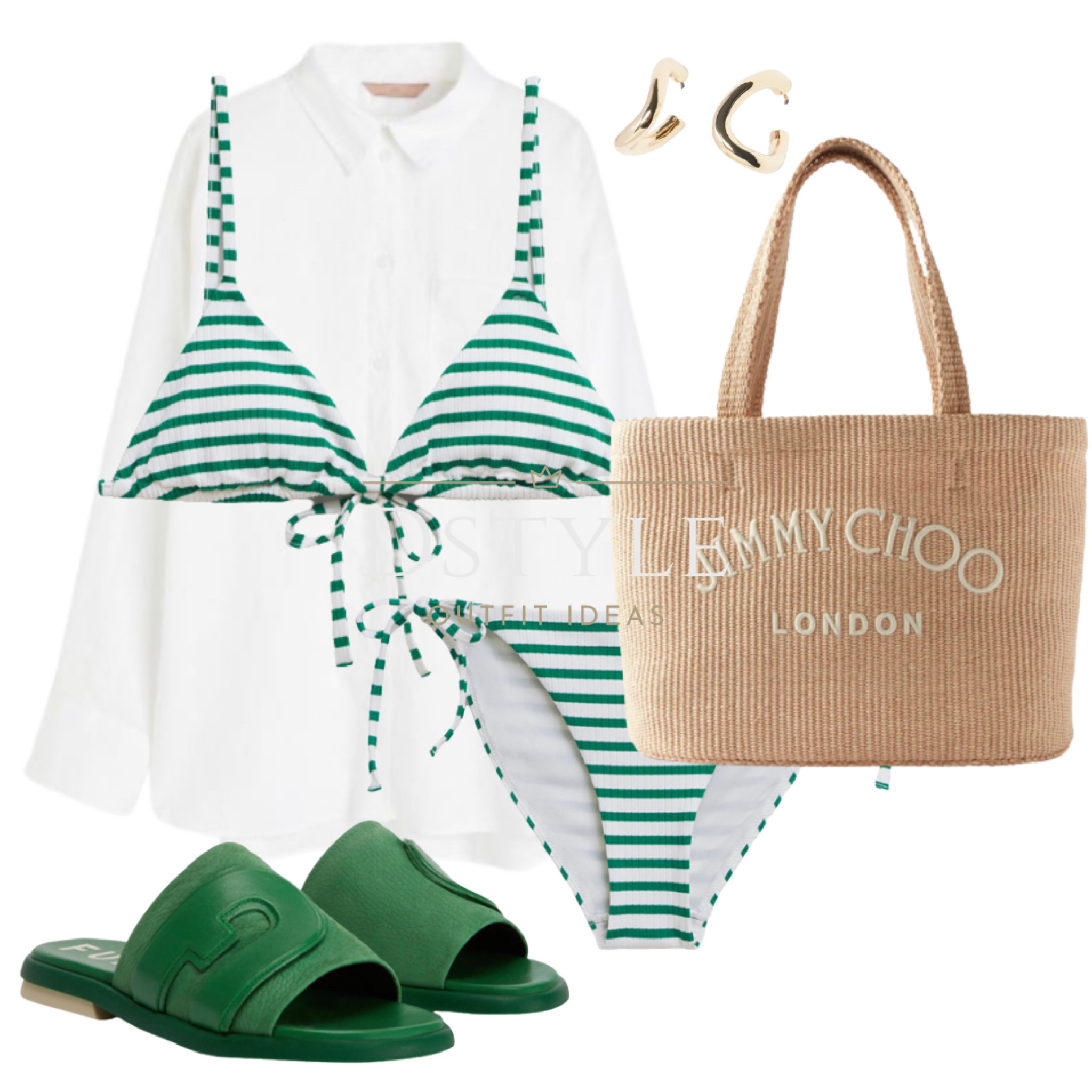 Perfect for Relaxing Days by the Water, This Ensemble Combines Comfort, Style, and a Splash of Summer Vibes.

Embrace the Coastal Charm with a White and Green Striped Bikini Set, Effortlessly Styled with an Oversized White Linen Shirt. Complete the Look with Chic Green Slides and a Stylish Beach Tote.

Dive into the Season with Confidence and Unwind in Effortless Elegance!

#LTKswim #LTKstyletip #LTKFind