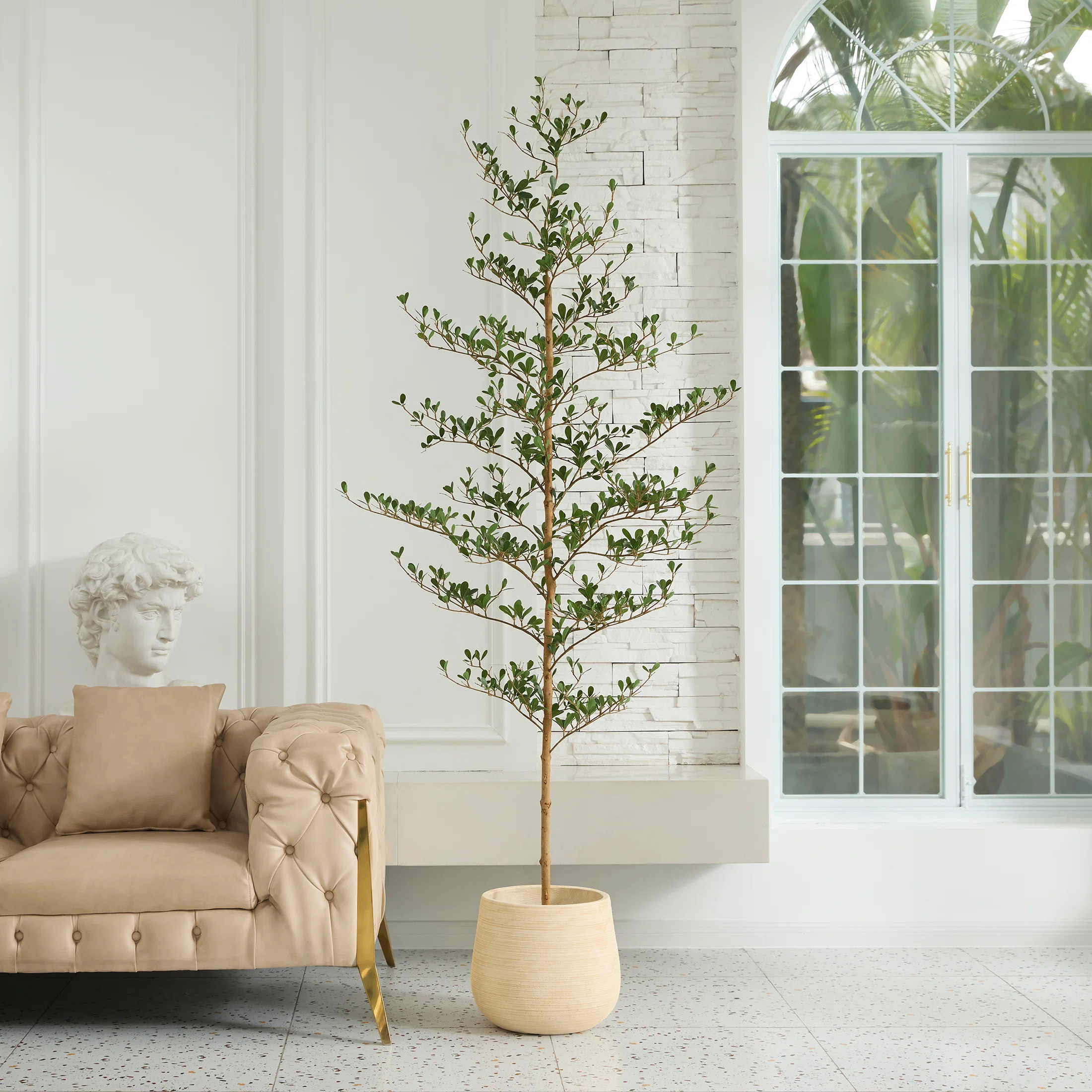 Adcock Artificial Tree Black Olive, UV Resistant Faux Plants - Real Wood Trunk, Floor Plant Outdo... | Wayfair North America