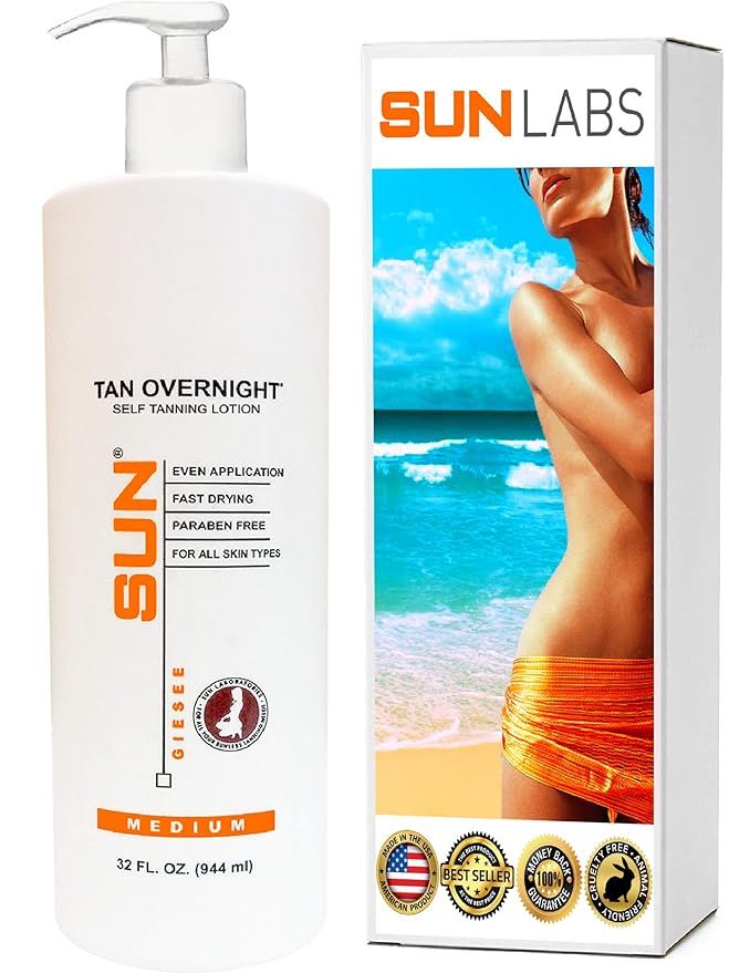 Self Tanner | Tan Overnight Self Tanning Lotion 32oz (Value Size) + Tanning Stickers - by Sun Lab... | Amazon (US)