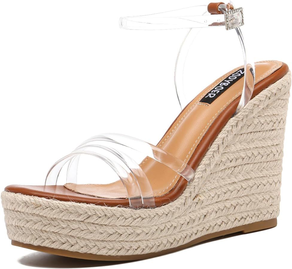 Womens Clear Wedge Sandals, High Heel Espadrille Platform Wedge Sandals With Clear Straps, Summer... | Amazon (US)