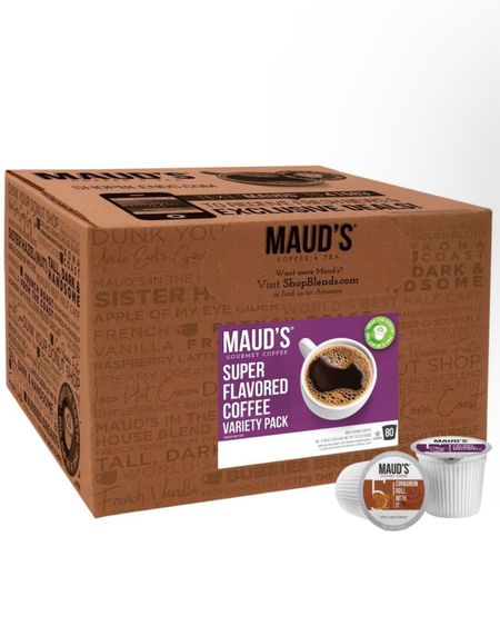 Maud's Super Flavored Coffee Variety Pack, 80ct. Solar Energy Produced Recyclable Single Serve Flavored Coffee Pods Jam-Packed with 16 Flavors - 100% Arabica Coffee California Roasted, KCup Compatible

#LTKhome #LTKxPrimeDay #LTKsalealert