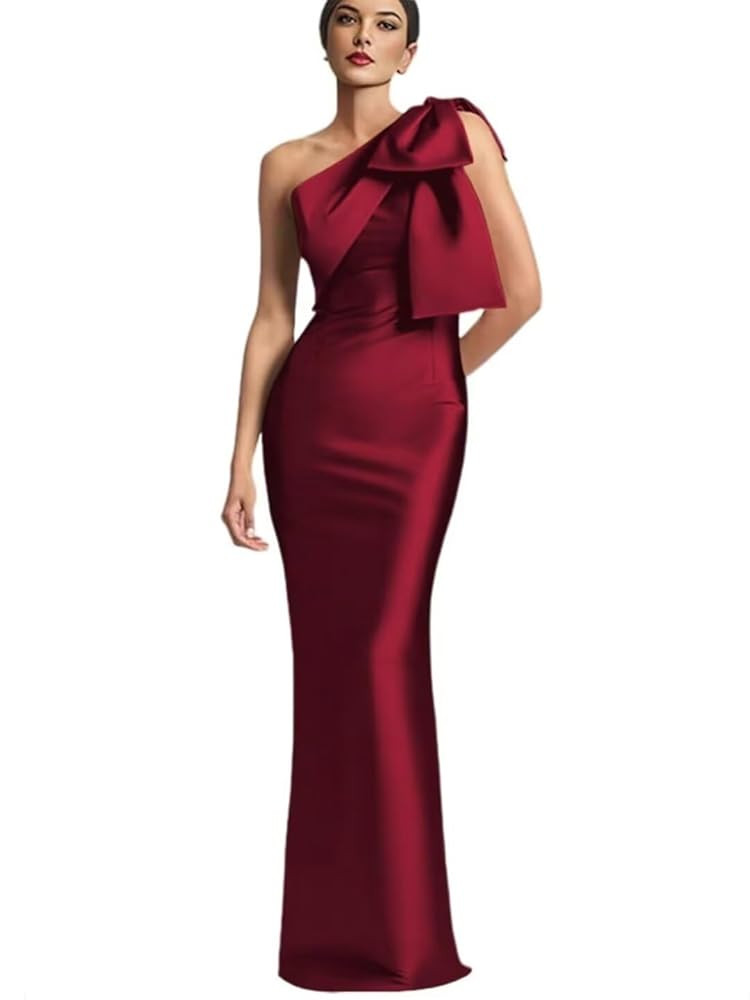 TORYEMY One Shoulder Mermaid Prom Dress with Bow 2025 Satin Long Bridesmaid Dresses Back Split Fo... | Amazon (US)