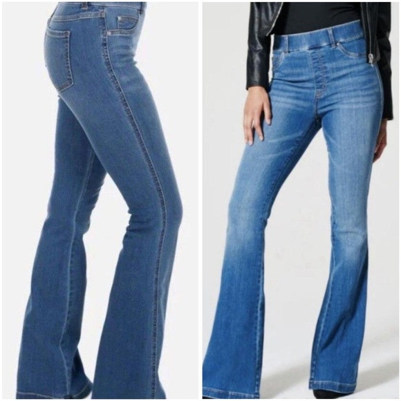 Spanx Bootcut Flare Denim Jeans Pull On Stretch High Rise M 31L slimming shape | Poshmark