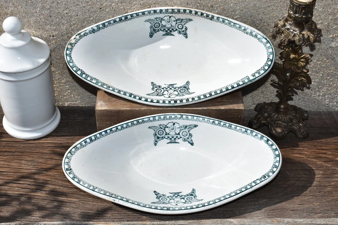 2 raviers anciens en pierre de fer Français, paire de plats de service ovales en transfert de co... | Etsy (US)