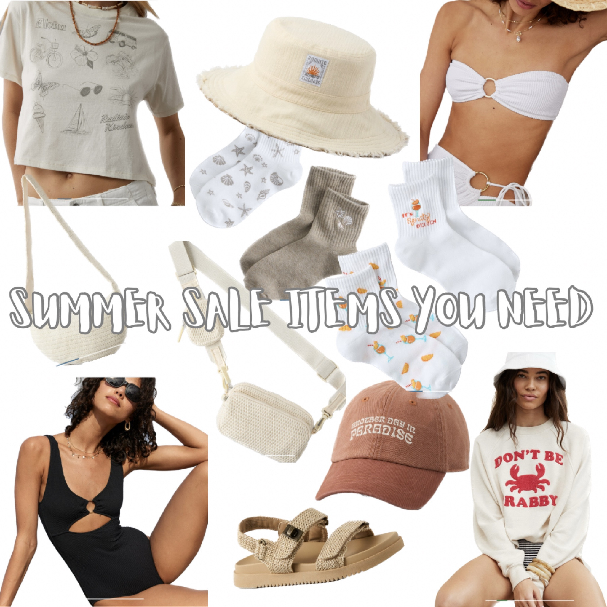 The cutest new arrivals that are on sale at American Eagle!! // summer sale swimsuit bikini bridal bride beach sweatshirt graphic shirt tshirt tee bucket hat socks crossbody sling purse bag baseball hat cap shoes sandals 

#LTKfindsunder100 #LTKsalealert #LTKSeasonal