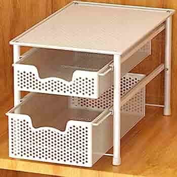 Simple Houseware Stackable 2 Tier Sliding Basket Organizer Drawer, White | Amazon (US)