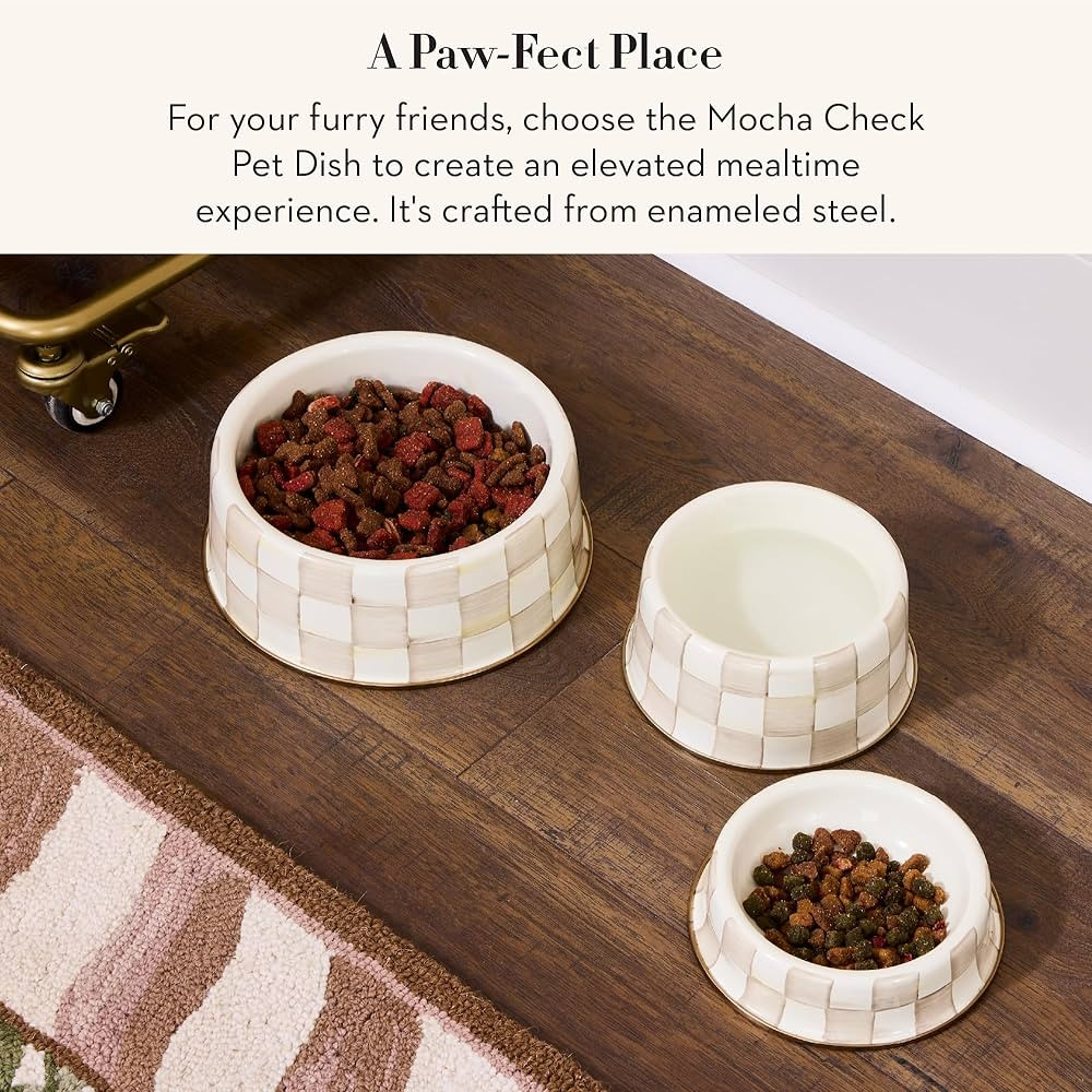 MACKENZIE-CHILDS Enamel Pet Bowl, Cute Cat and Dog Bowl for Food and Water, Large, Brown-and-Whit... | Amazon (US)