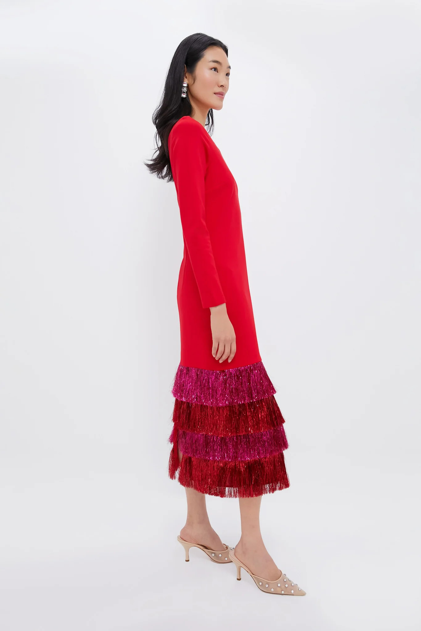 Red & Pink Metallic Fringe Francie Long Sleeve Maxi Dress | Tuckernuck (US)