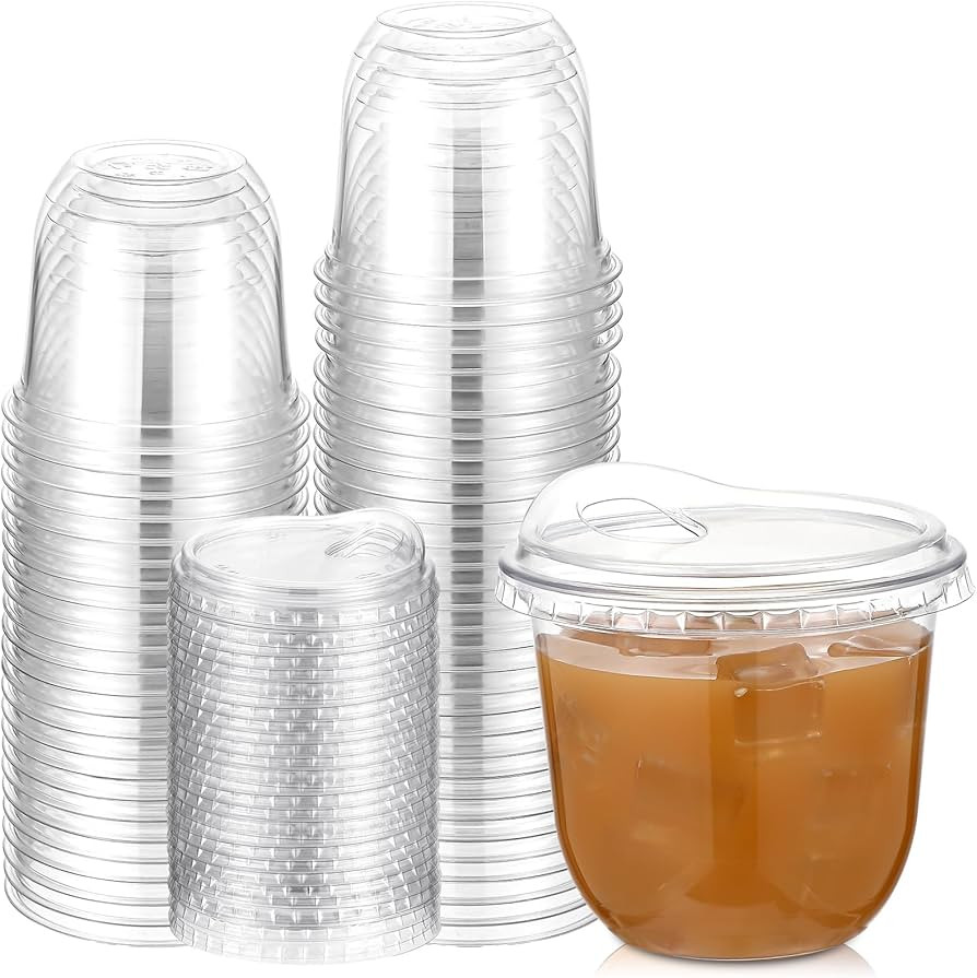 Baderke Clear Plastic Cups with Strawless Sip Lids Disposable Round Bottom Togo Cups for Coffee S... | Amazon (US)