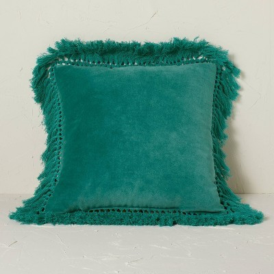 Square Velvet Fringe Decorative Throw Pillow Teal - Opalhouse™ designed with Jungalow™... | Target