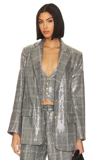 Enid Blazer in Grey Plaid | Revolve Clothing (Global)
