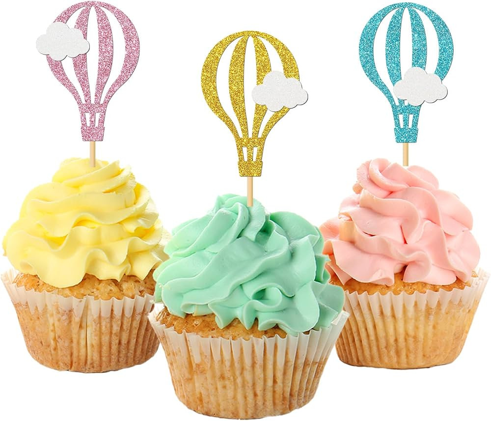MonMon & Craft 24 Pcs Clouds Hot Air Balloon Cupcake Toppers for Baby Shower/Retirement Sign/Grad... | Amazon (US)