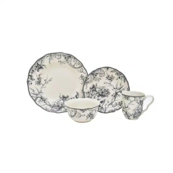 222 Fifth Adelaide Grey 16 Piece Dinnerware Set, Service for 4 - Round | Bed Bath & Beyond