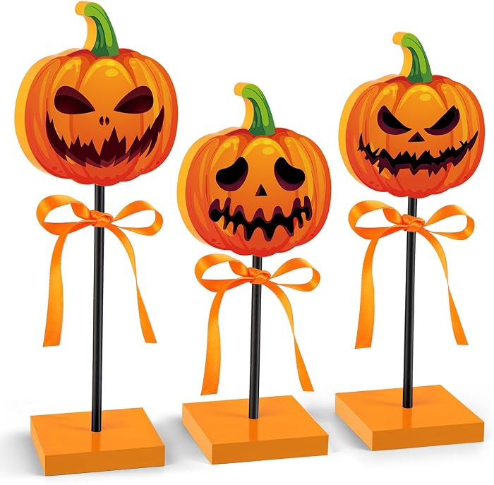 3 PCS Halloween Table Decorations Wooden Pumpkin Signs | Amazon (US)