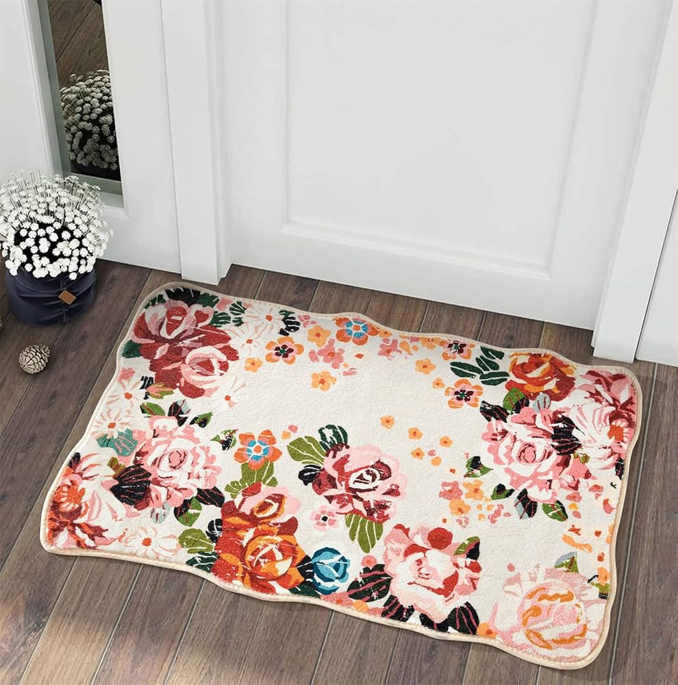 Estmy Pink Boho Floral 2x3 Throw Rugs for Kitchen Bathroom Entryway Non Slip Washable, Farmhouse ... | Amazon (US)