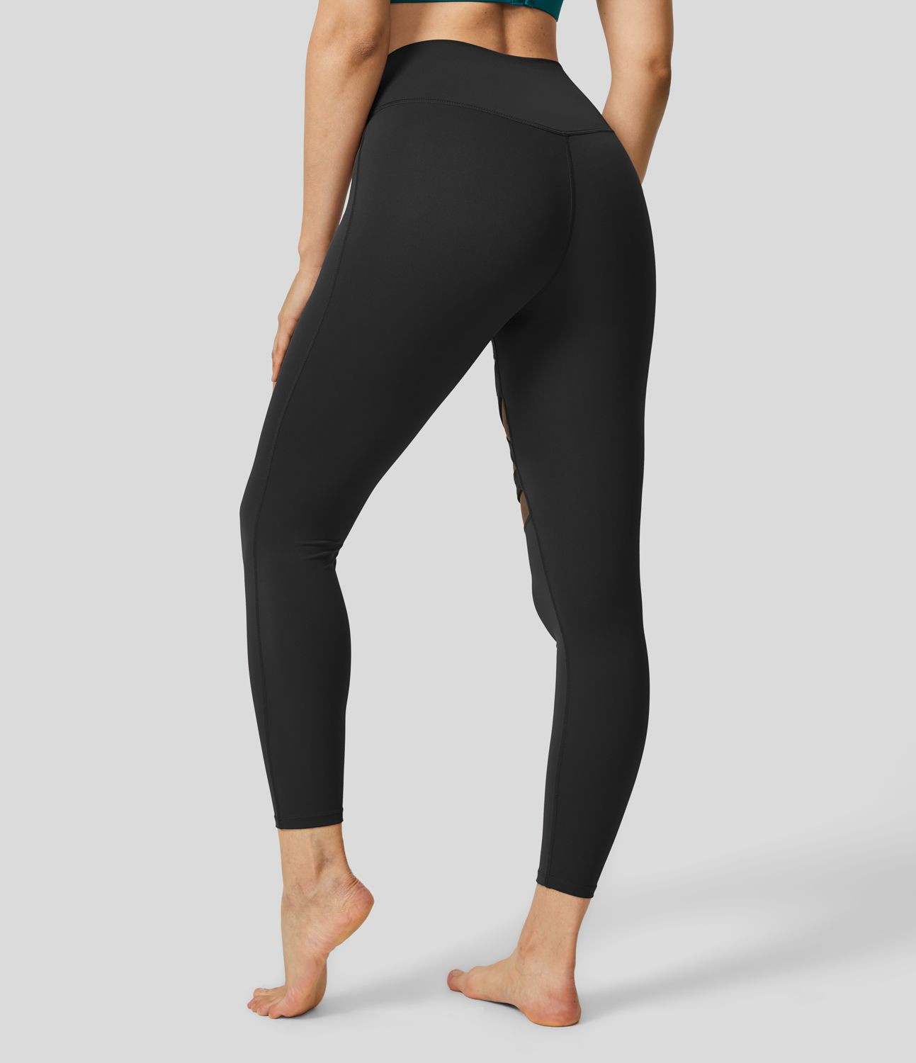 Women’s High Waisted Crossover Contrast Mesh Decorative Buckle Yoga Leggings - Halara | HALARA