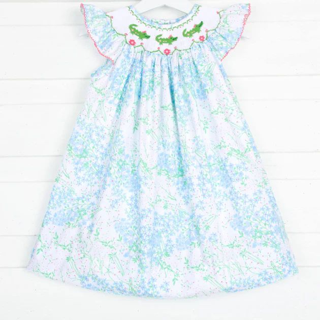 Alligator Smocked Blue Floral Dress | Classic Whimsy