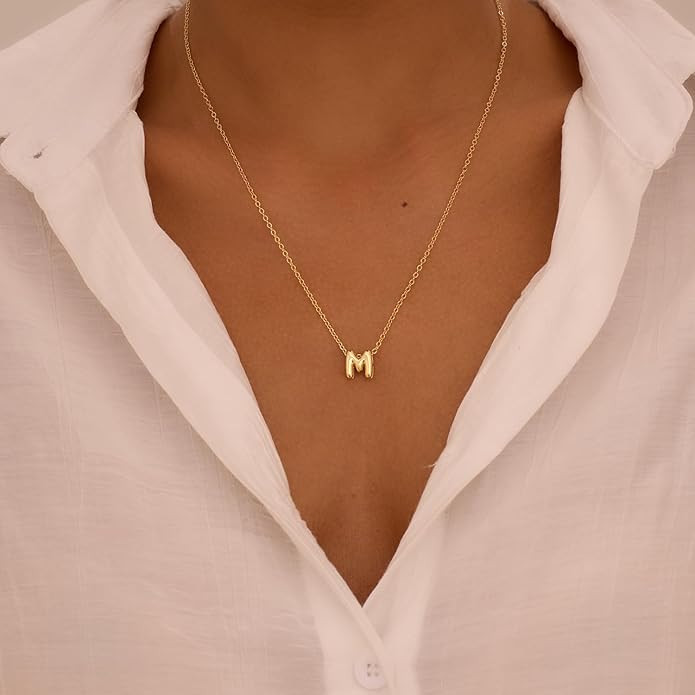 Initial Necklaces for Women Bubble Gold Silver Letter Necklace Dainty Personalized Charm Pendant ... | Amazon (US)