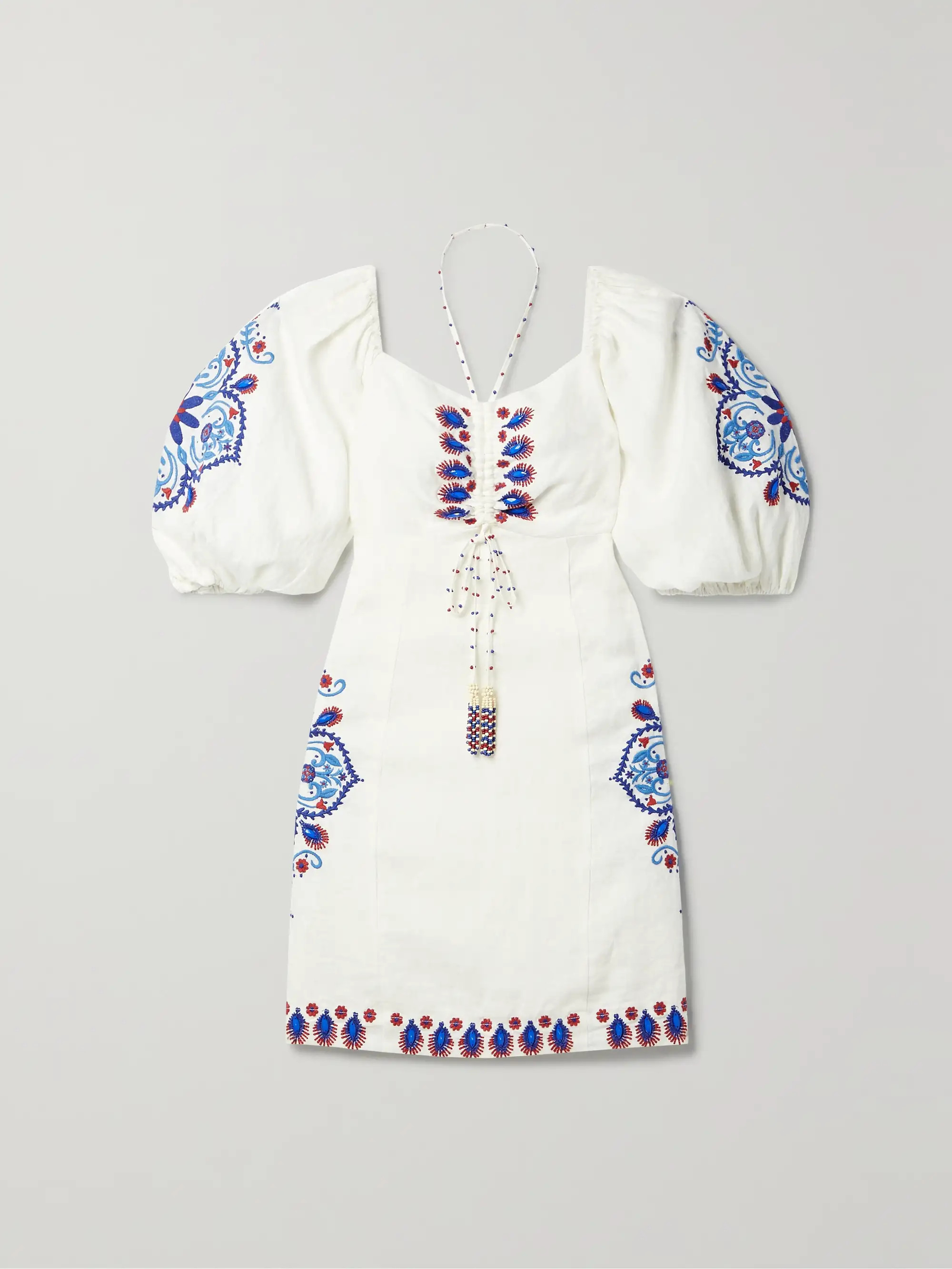 Embellished embroidered linen-blend mini dress | NET-A-PORTER (US)