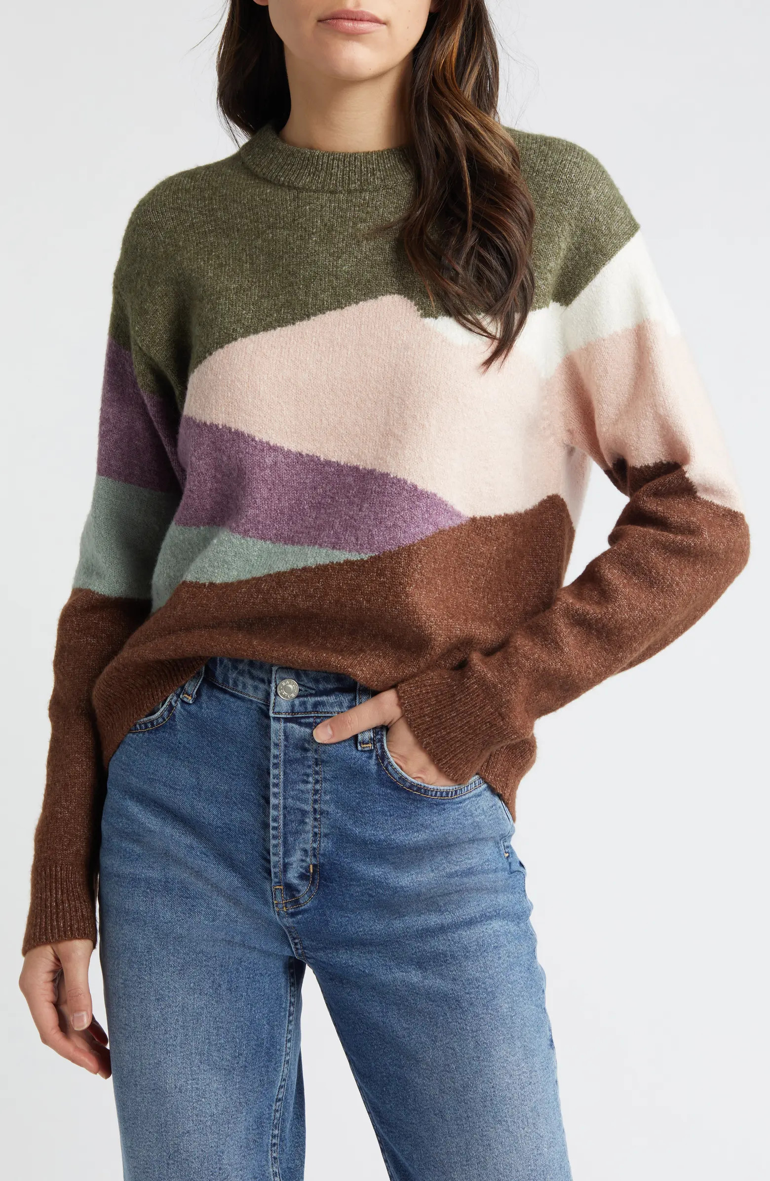 Intarsia Colorblock Crewneck Sweater | Nordstrom