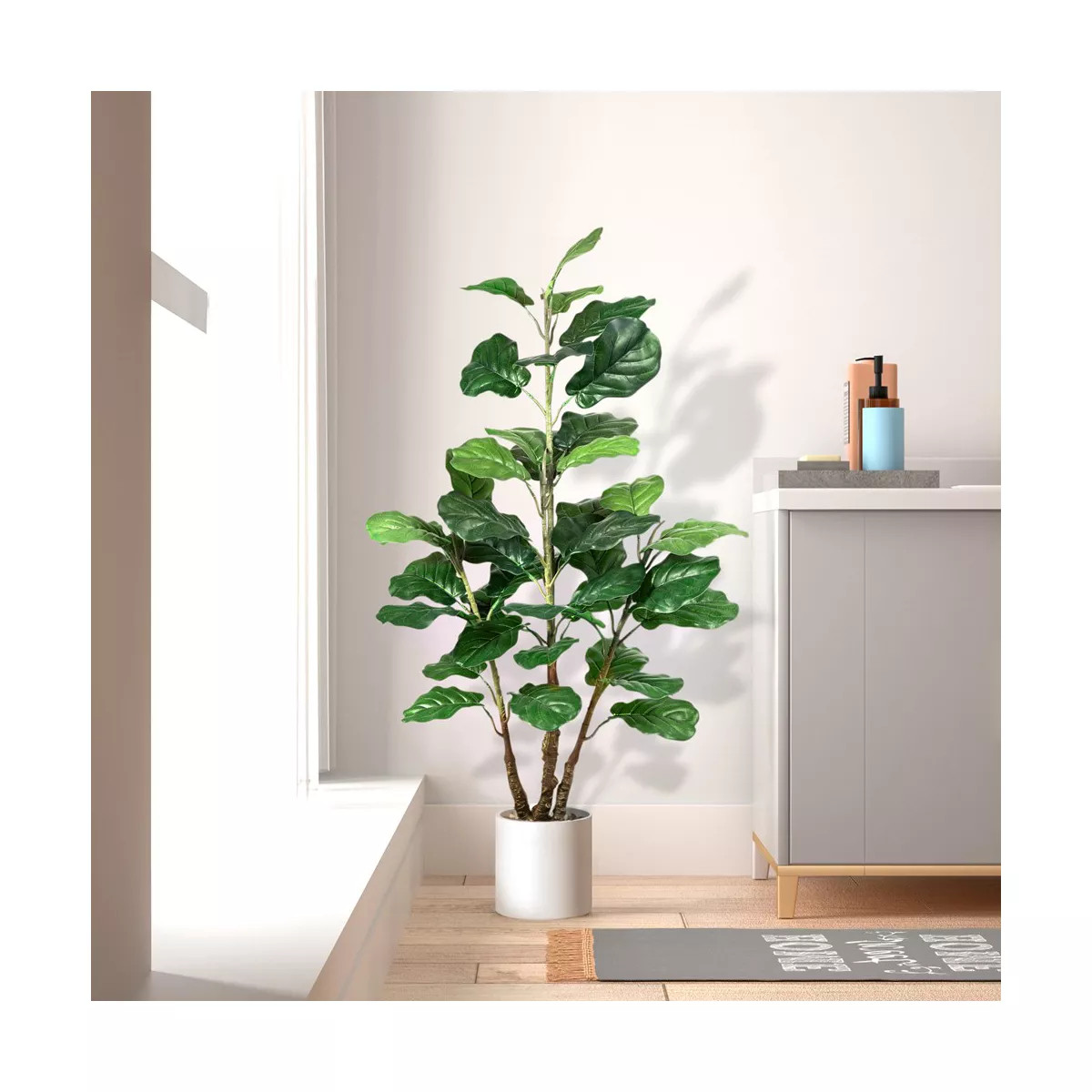 Forever Leaf 48" Artificial Fiddle Leaf Fig Tree with White Base Pot, Indoor Artificial Plant for... | Target