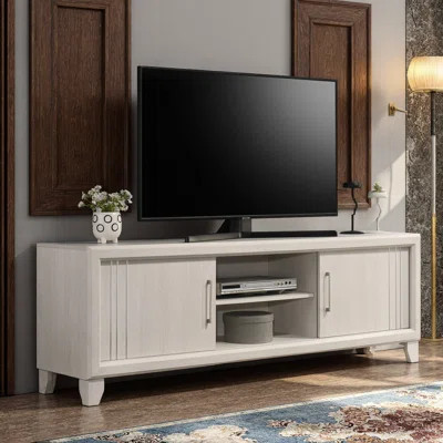 Contemporary Beige TV Stand with Open Shelves and Silver-Toned Hardware â Elegant Media Console for Modern Living Rooms | Wayfair North America