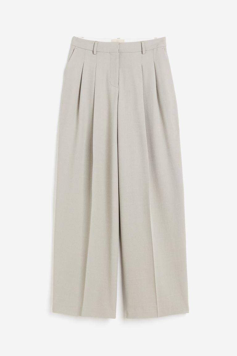 Wide wool-blend trousers - Greige - Ladies | H&M GB | H&M (UK, MY, IN, SG, PH, TW, HK)