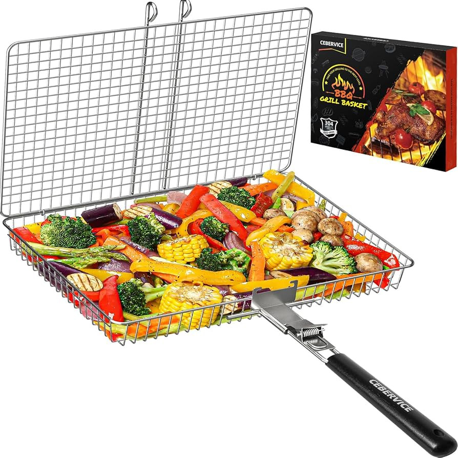 Grill Basket Extra Large, SUS304 Stainless Steel, Portable Folding BBQ Camping Grilling Rack for ... | Amazon (US)