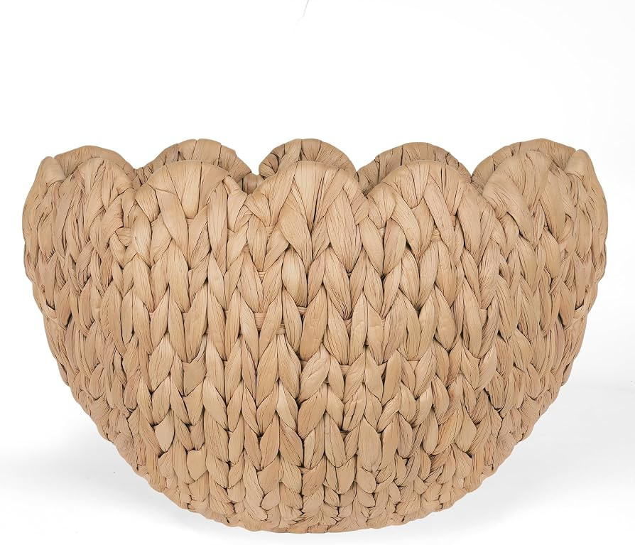 Wicker wall Basket, Scalloped Wall Basket Natural Water Hyacinth, Hanging Baskets for Organizing ... | Amazon (US)