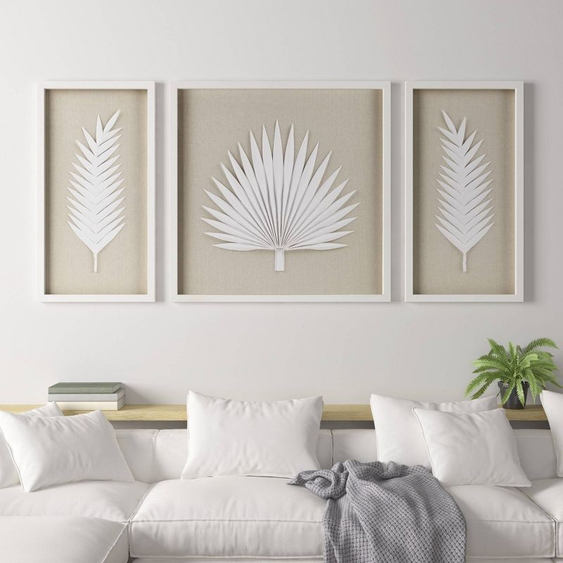 3pc Sabal Palm Rice Paper Framed Shadow Box Set Off White - Madison Park | Target