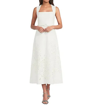 Belle by Badgley Mischka Aria Square Neck Sleeveless Scuba Knit Belted Midi Dress | Dillard's | Dillard's