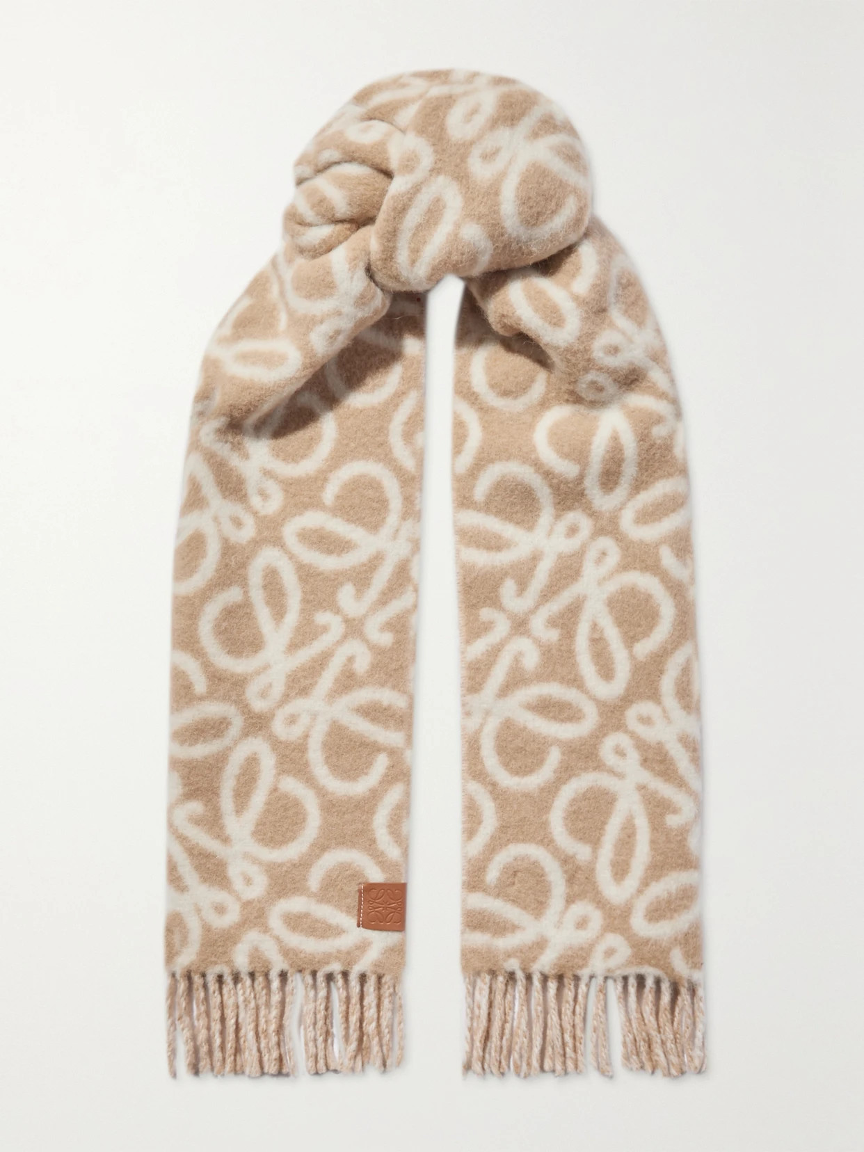 LOEWE - Fringed Jacquard-knit Scarf - Beige | NET-A-PORTER (UK & EU)