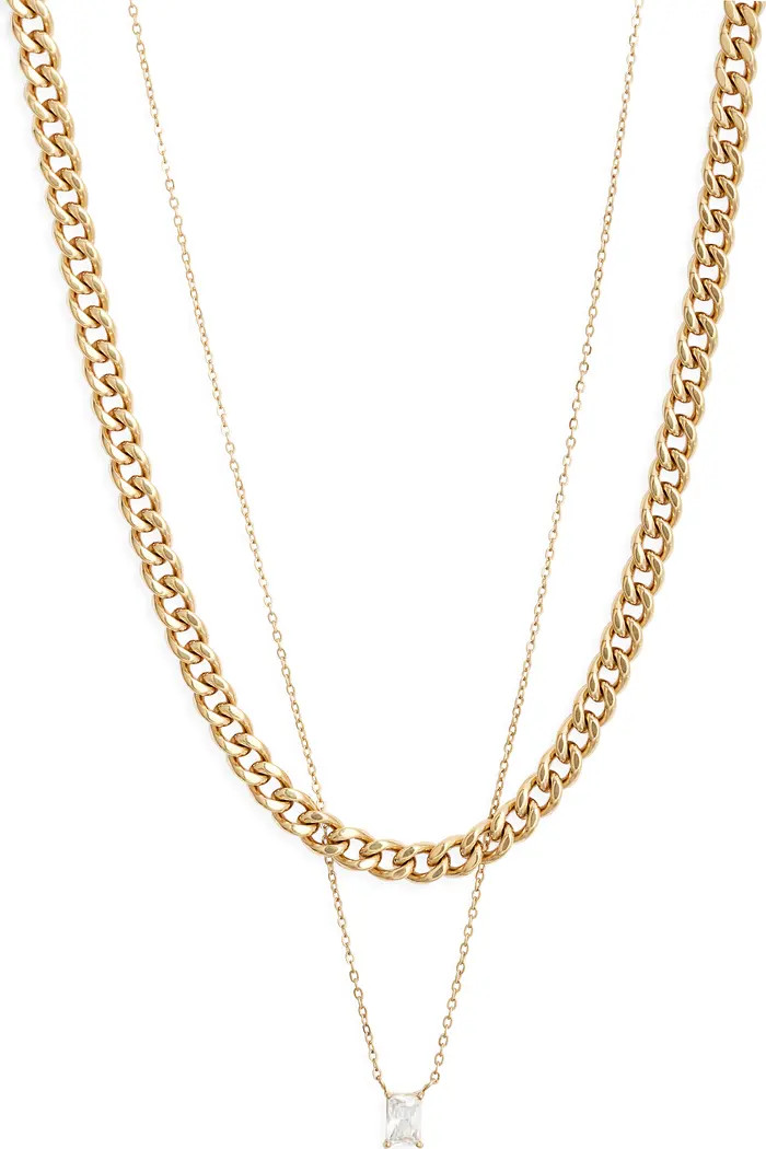 Set of 2 Waterproof Curb Chain & Cubic Zirconia Pendant Necklaces | Nordstrom