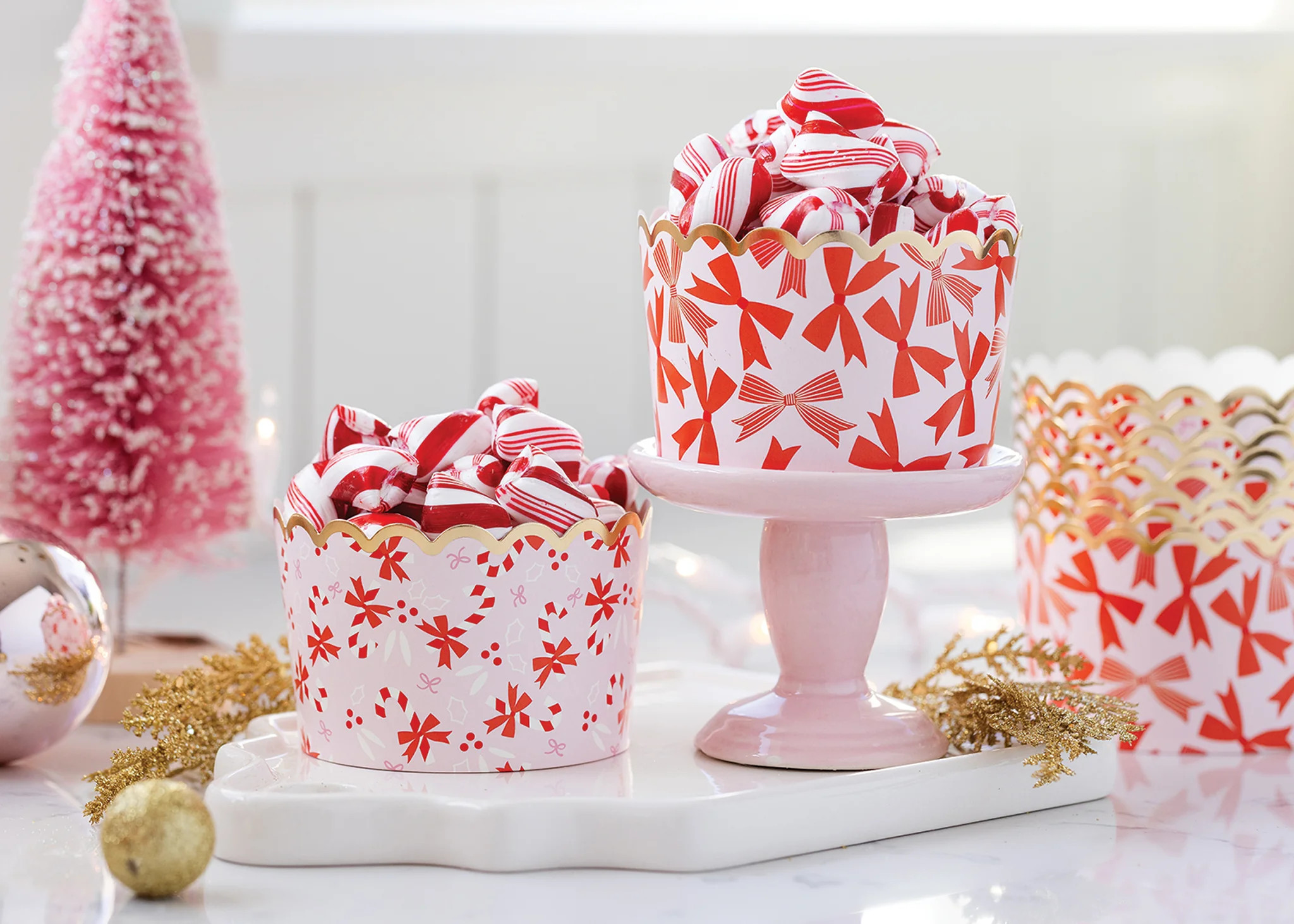 Foiled JUMBO Bows on Pink 8 oz Baking Cups (40 ct) | My Mind's Eye