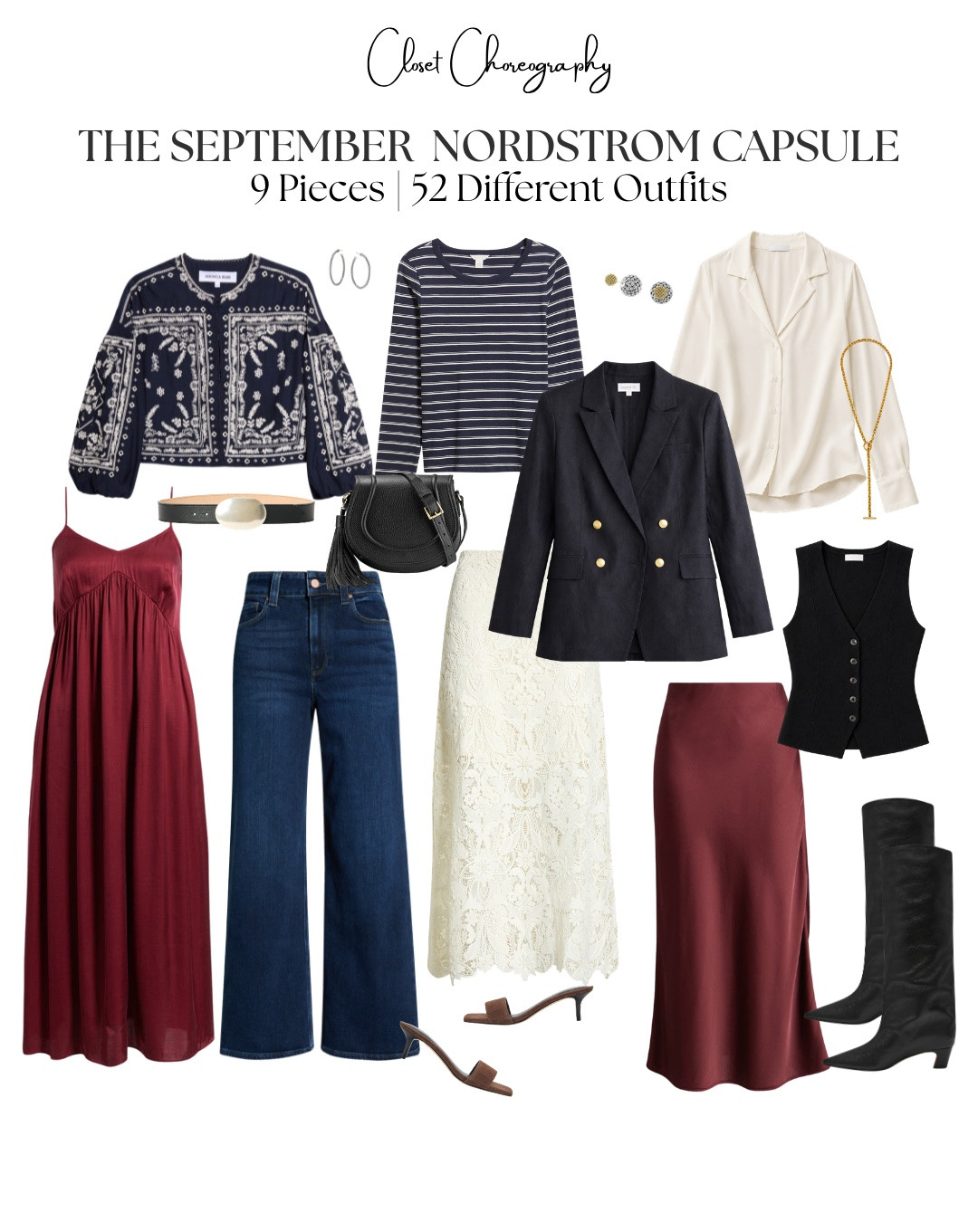 The complete September Nordstrom Capsule is on the blog with all 9 pieces, every shopping link, styling ideas + the cheat sheet showing how they make 52 different outfits.

https://closetchoreography.com/the-september-nordstrom-capsule-9-pieces-52-different-outfits/