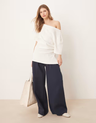 ASOS DESIGN off shoulder cinched waist waffle t-shirt in washed cream | ASOS | ASOS (Global)